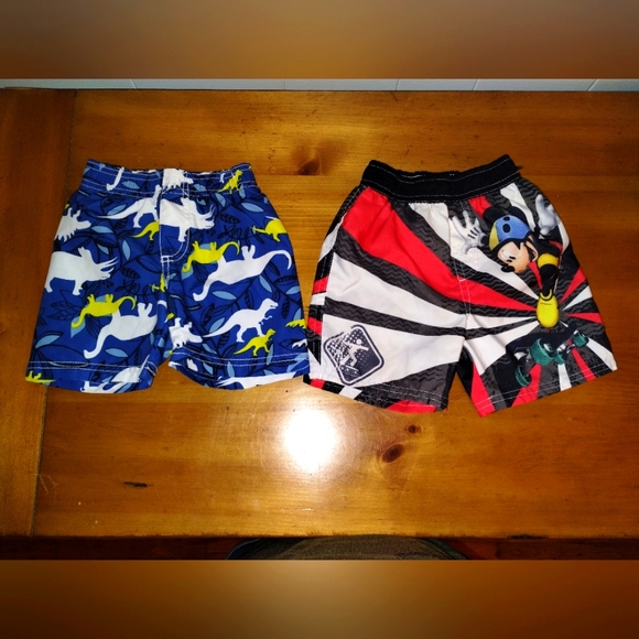 ✴️Boys 6-18 Months Lines Swim Trunks Bundle with Mickey Mouse & Dinosaurs - Picture 1 of 7
